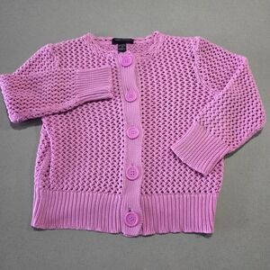 Cable & Gauge Pink Open Knit Crochet Button Front Cardigan Sweater Womens Medium
